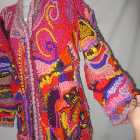 JACKET COAT M L XL crochet style free form handmade brand new Make your offers - Picture 10 of 15